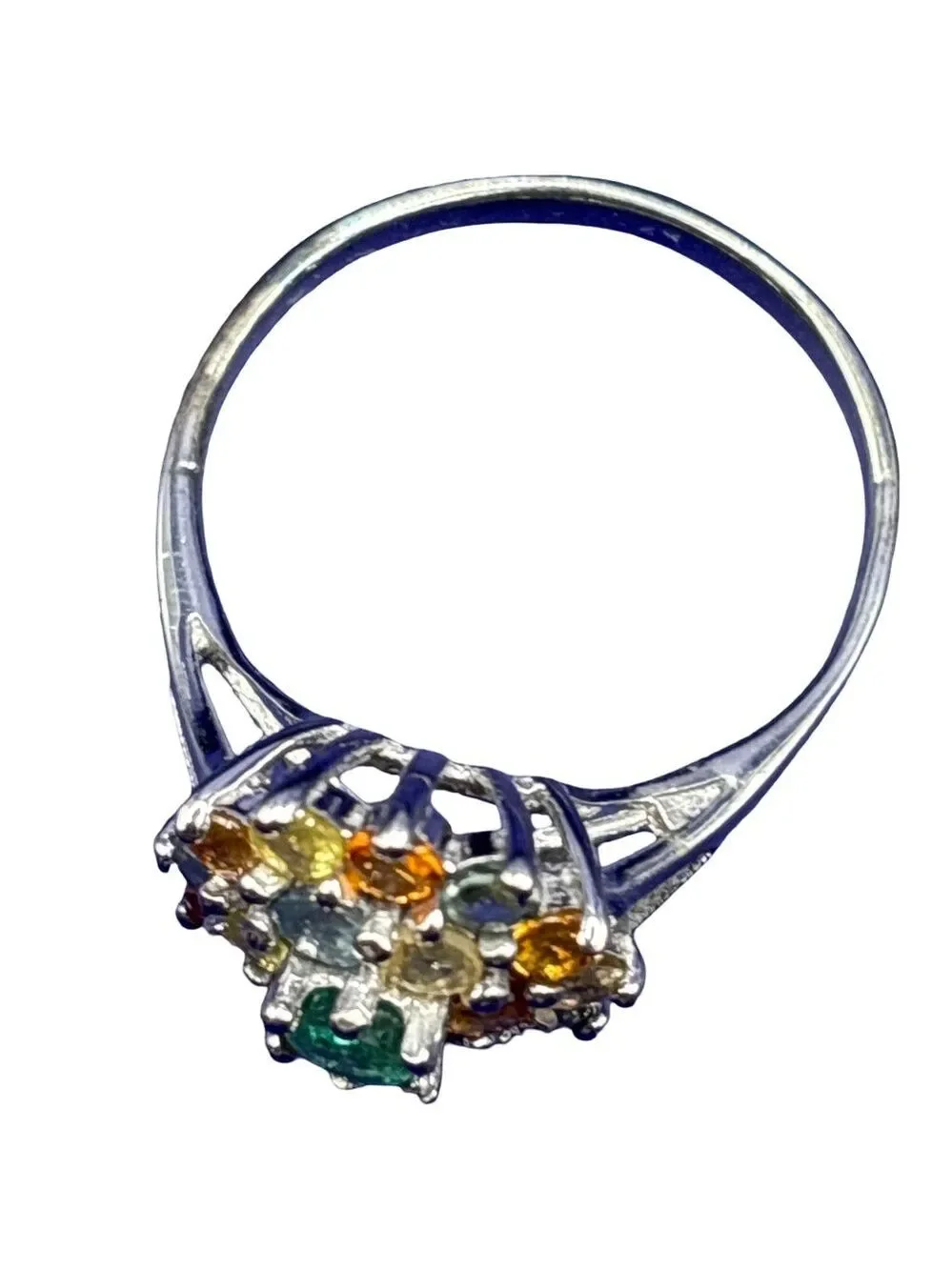 Multicolor Gemstone Cluster Ring Sapphire & Tourmaline 925 sterling silver 7
